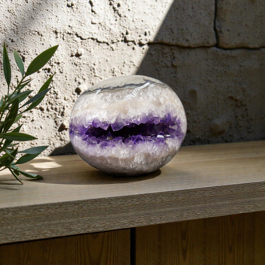 Large Uruguayan Amethyst Geode Egg - Natural Crystal Statement Decor | 3.15 lb