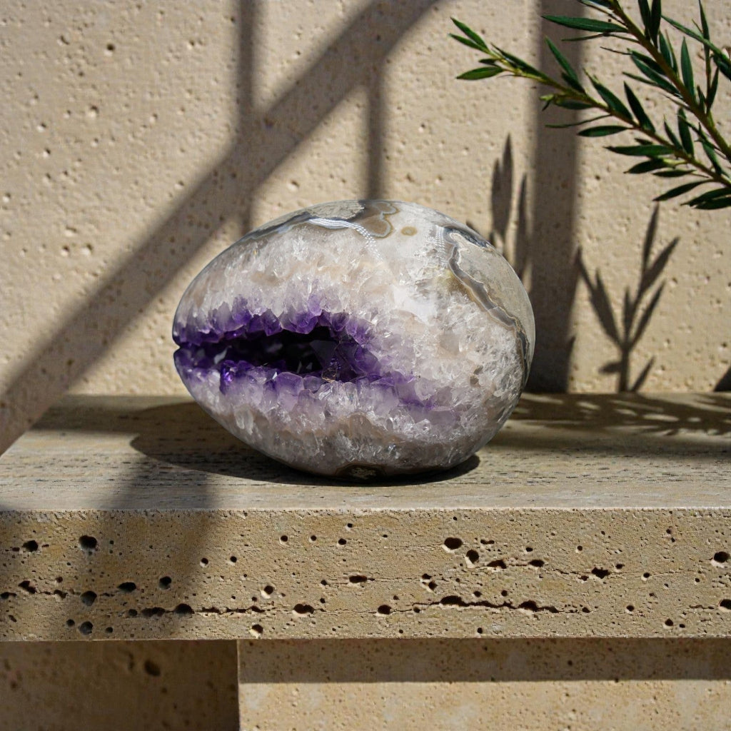 Large Uruguayan Amethyst Geode Egg - Natural Crystal Statement Decor | 3.15 lb