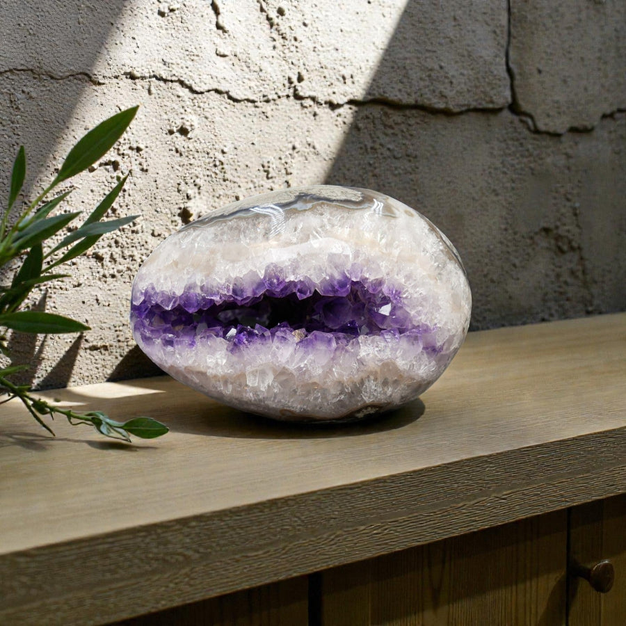 Large Uruguayan Amethyst Geode Egg - Natural Crystal Statement Decor | 3.15 lb