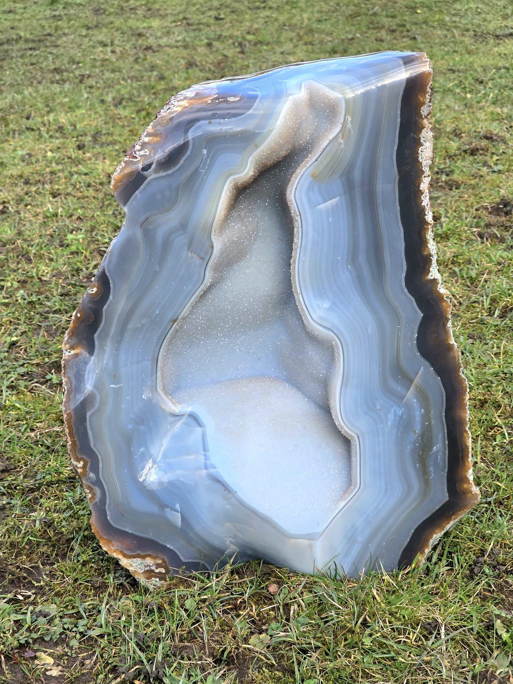 Large Blue Agate Crystal Geode 29.5kg - Polished Natural Madagascar Druze Agate Crystal Display