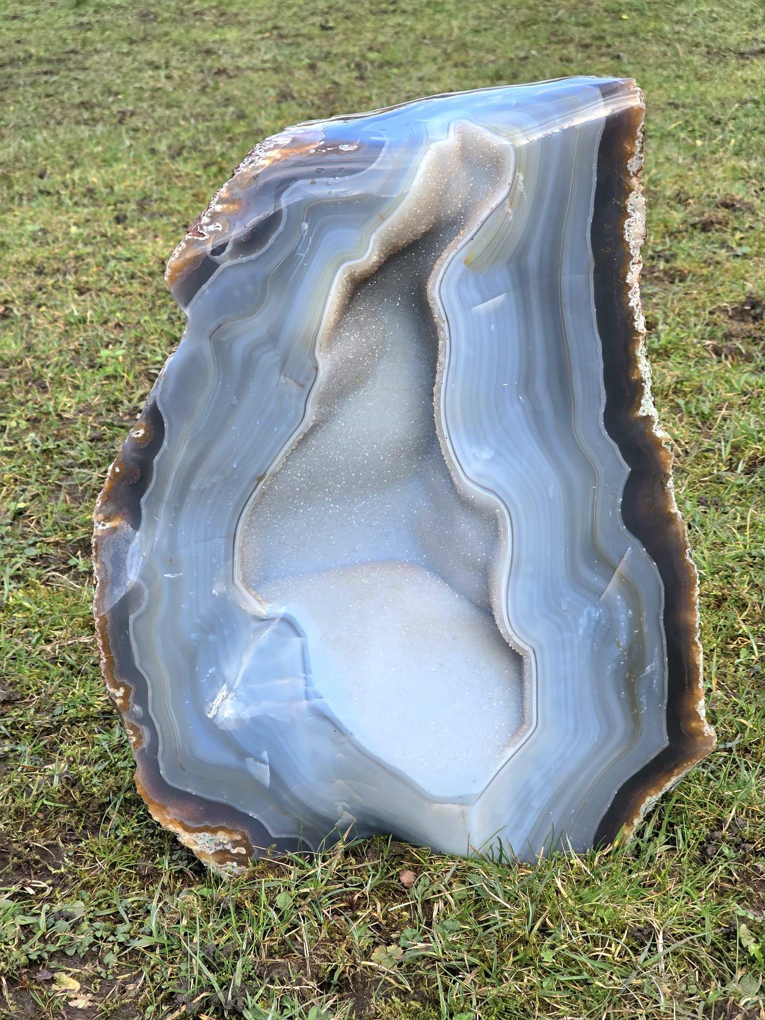 Large Blue Agate Crystal Geode 29.5kg - Polished Natural Madagascar Druze Agate Crystal Display