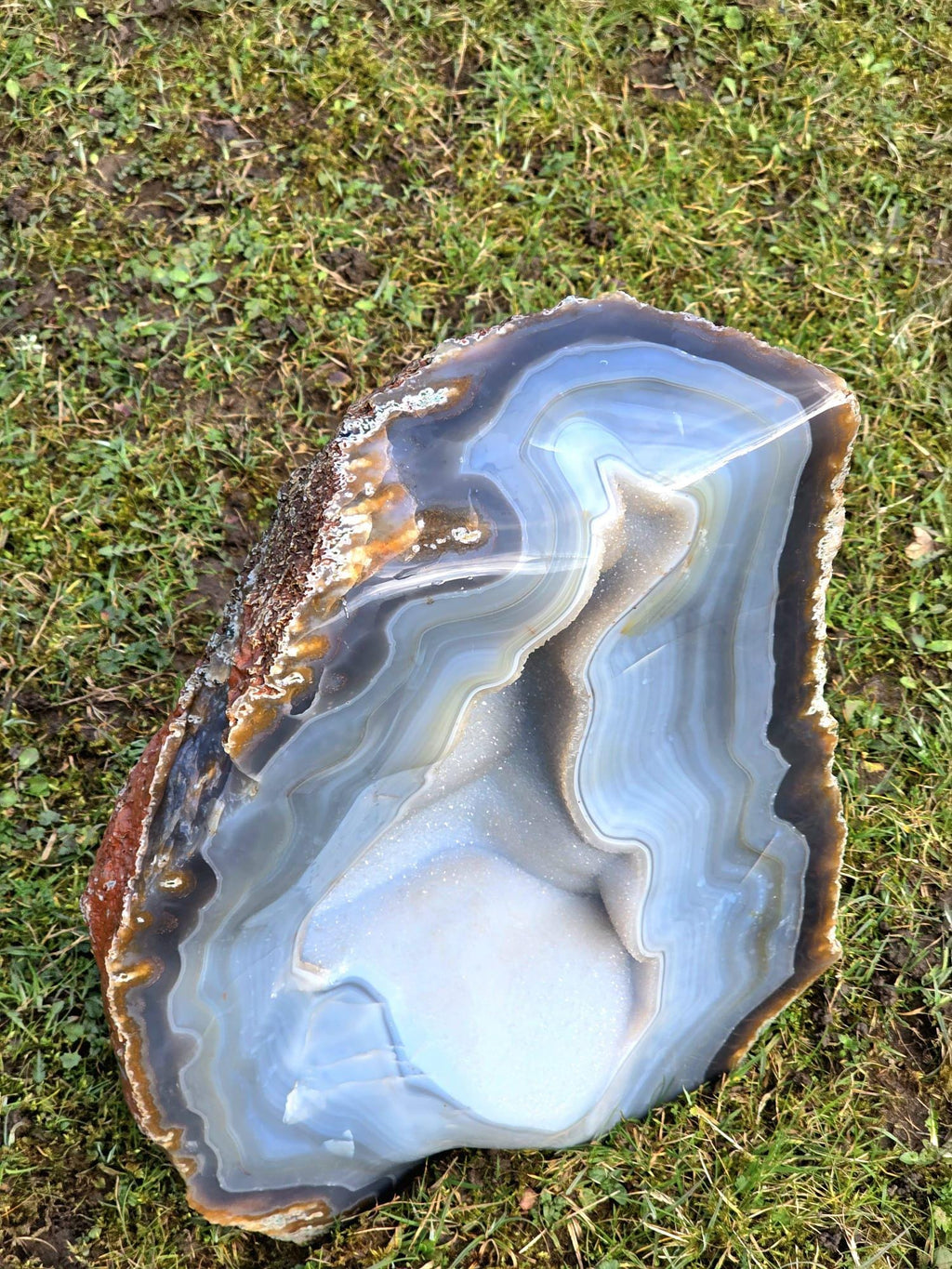 Large Blue Agate Crystal Geode 29.5kg - Polished Natural Madagascar Druze Agate Crystal Display