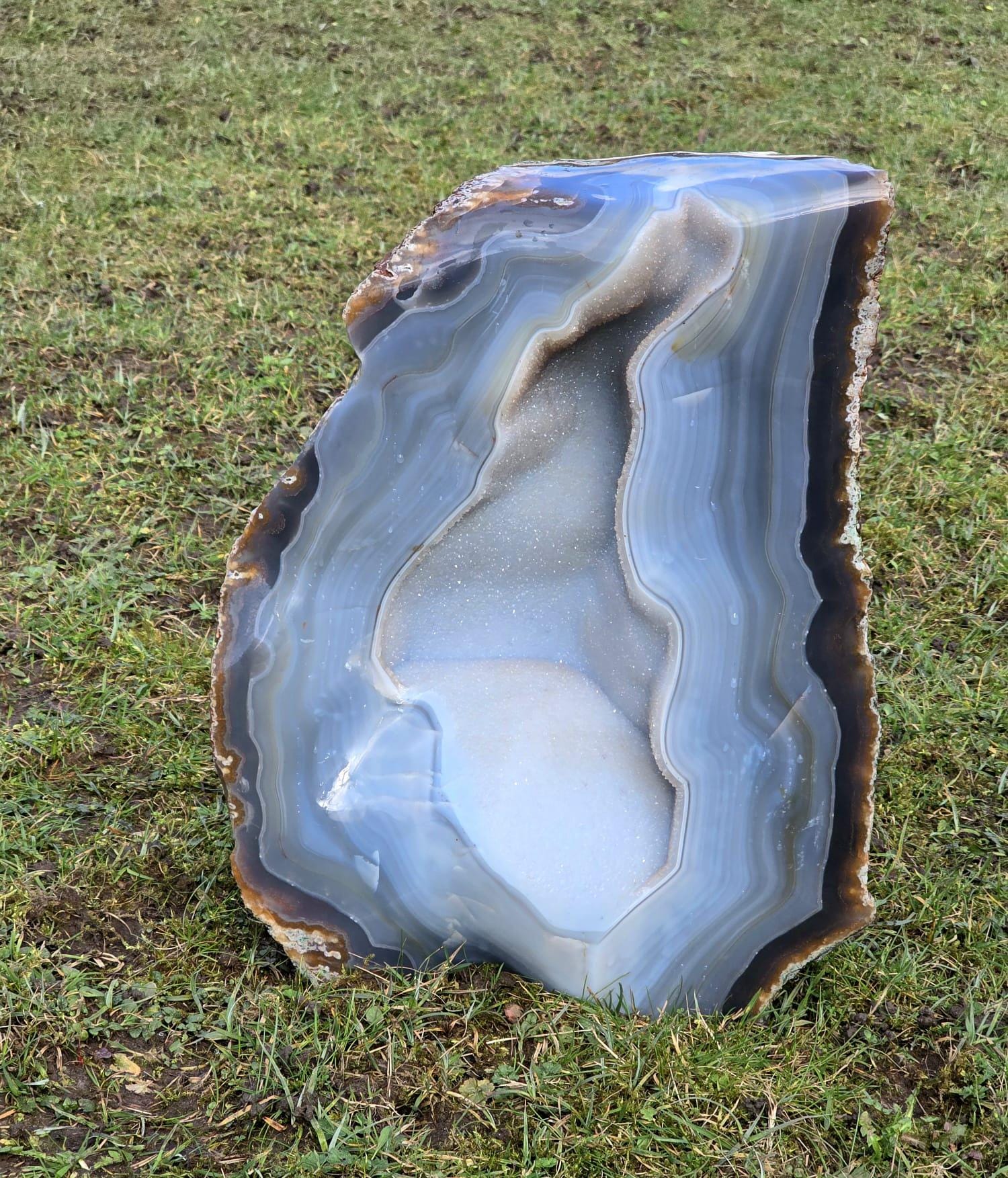 Large Blue Agate Crystal Geode 29.5kg - Polished Natural Madagascar Druze Agate Crystal Display