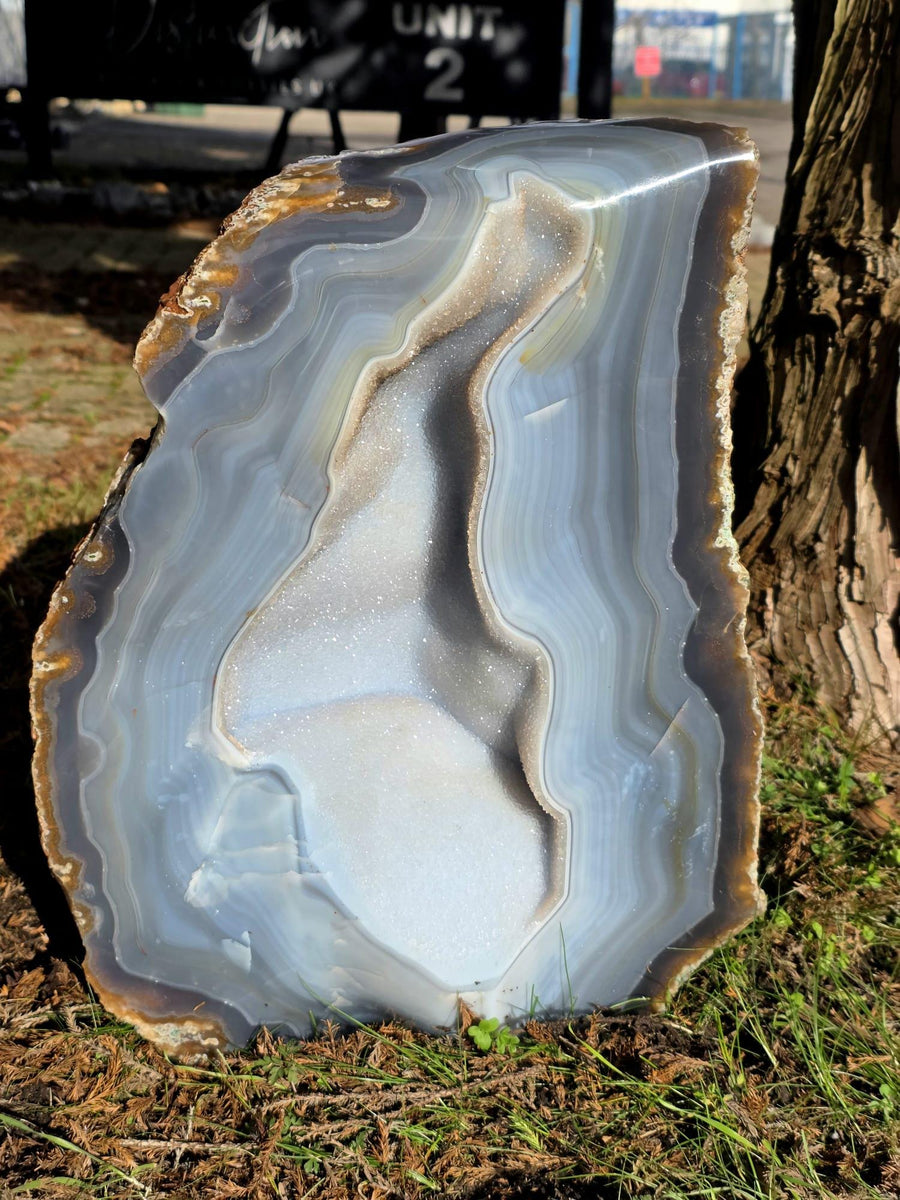 Large Blue Agate Crystal Geode 29.5kg - Polished Natural Madagascar Druze Agate Crystal Display