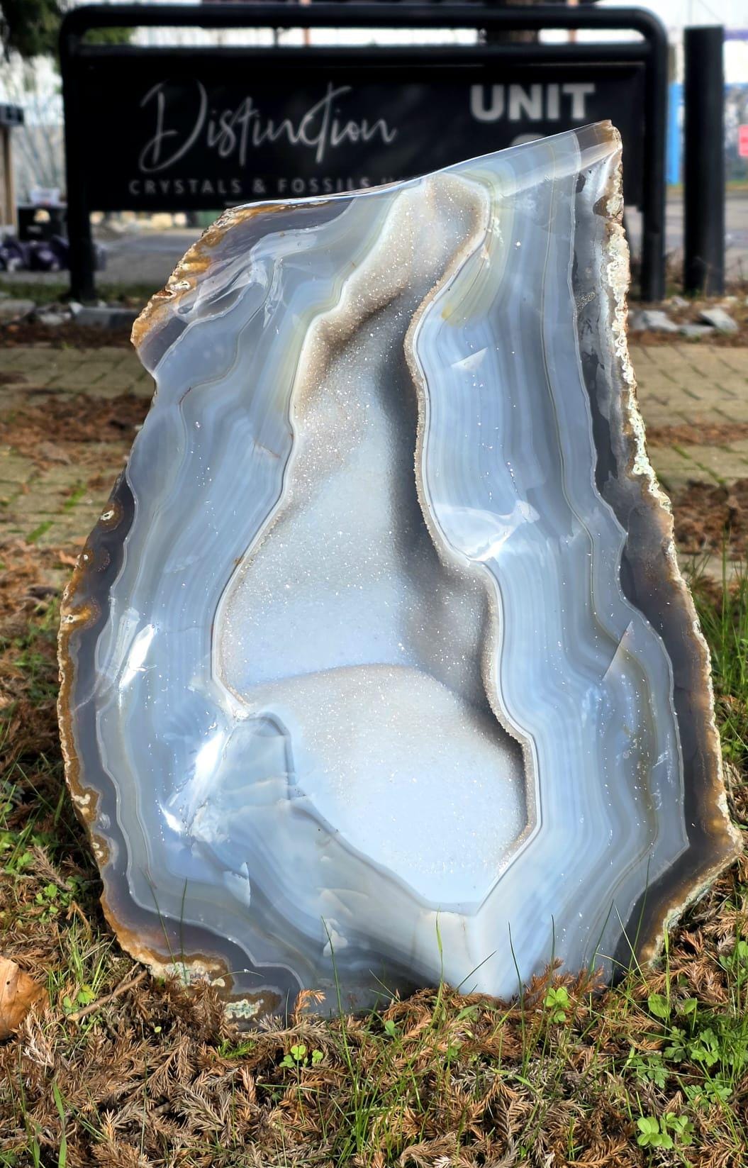 Large Blue Agate Crystal Geode 29.5kg - Polished Natural Madagascar Druze Agate Crystal Display